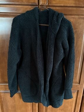 No Boundaries Black Hooded Teddy Bear Open Front Jacket/Robe